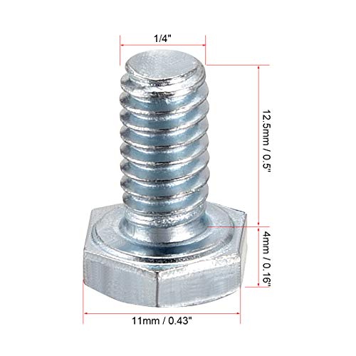 Image of uxcell Hex Head Screw Bolts Carbon Steel 1 /4 inch-20x1 /2 inch Fastener Grade 5 UNC 20pcs