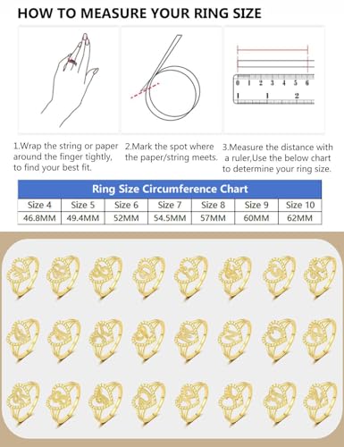 Image of RLMOON Gold Initial Rings for Women Non Tarnish 14K Gold Plated Vintage Heart Thumb Rings Personalized Carved Letter Statement Stackable Rings Size 6-10 Jewelry Gifts