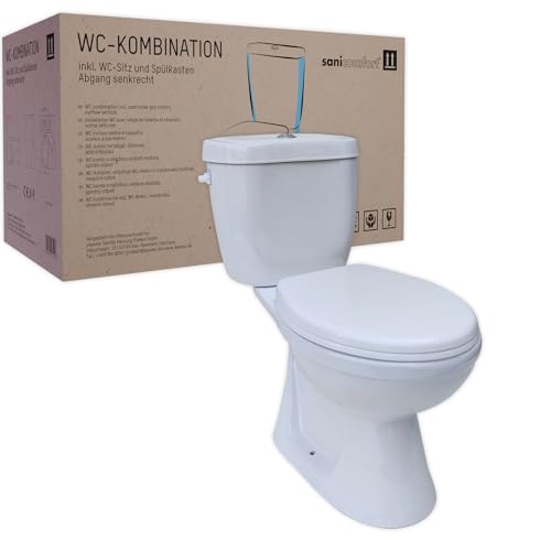 sanicomfort Stand-WC Kombination Abgang innen senkrecht inklusive WC-Sitz Tiefspüler weiß mit Spülrand