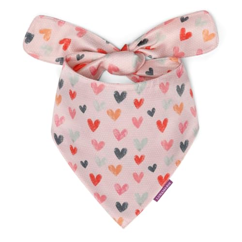 LunaMarie - Luxury Dog Bandanas - Pink Hearts Valentine's Day Pattern | Premium & Silky Poly Fabric | 100% Handmade Multiple Sizes Custom Shape Dual Layered (Pink Hearts, Small)