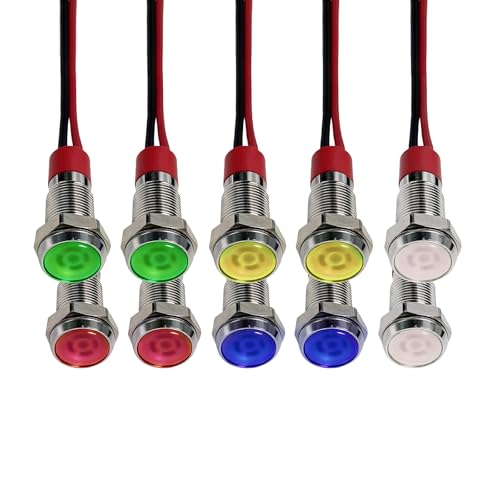 LifgWas 10pcs Voyants LED Métalliques AC/DC 12-24V 6mm, Indicateur Lumineux pour Tableau de Bord de Camion, Bateau, Voiture, Caravane et Véhicules Universels...