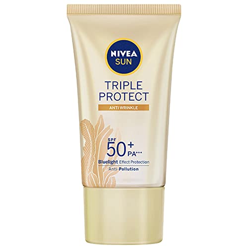 NIVEA SUN Protetor Solar Facial Tripla Proteção Loção Antissinais FPS 50 40ml - Com fórmula ultraleve e alta proteção, esse protetor solar tem triplo combate contra os raios UVA/UVB, radicais livres e luz visível, além de aumentar a produção de colágeno e reduzir rugas e linhas de expressão