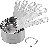 Lucky Plus 7pcs Stainless Steel Measuring Cups Set 18/8(304) Steel Material Heavy Duty 6 Measurer cups and 1 Ring Total 7pcs for one set