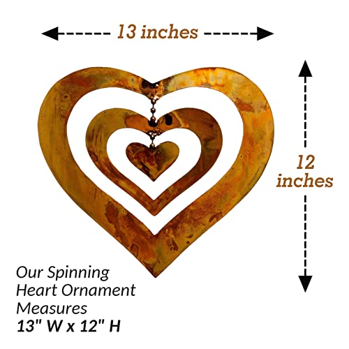 Happy Gardens Hanging Heart Ornament Spinner With A Flamed Finish | Outdoor Heart Decorations For Valentine's Day, Mother's Day | Garden And Backyard Gifts #TOP6