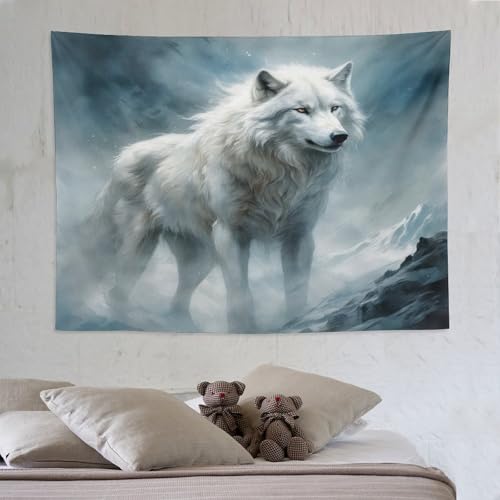 Tenture loup pour chambre à coucher et dortoir style nature sauvage
