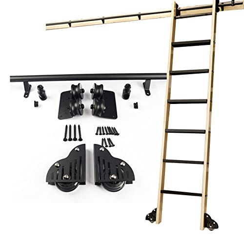 BRJOY Kit de Escalera Deslizante Biblioteca Rolling Ladder Rail Rail |Escaleras rodantes para el Armario de almacén de estanterías Conjunto de Kit de Hardware de Escalera móvil (sin Escalera)