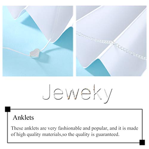 Jeweky Boho Layered Anklets Silver Love Ankle Bracelets Chain Heart Beach Foot Accessory Jewelry For Women And Girls #TOP3