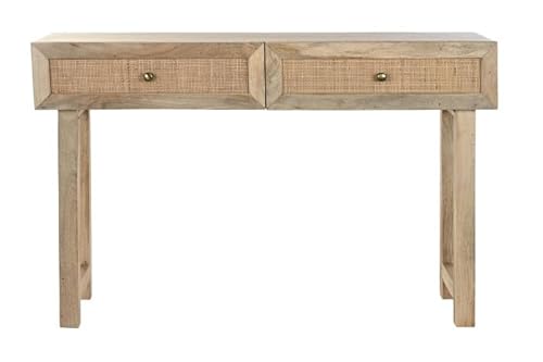 Konsolentisch für den Eingangsbereich mit 2 Schubladen, aus Mangoholz und Rattan, 120 x 35 x 77 cm
