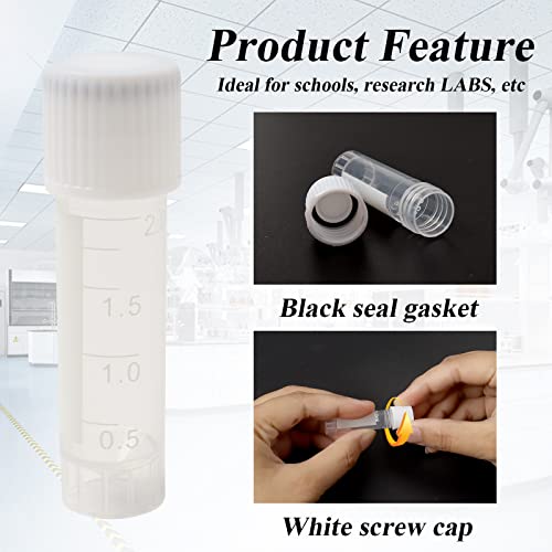 Qfeley QF32 100 Pack 2 Ml Plastic Vials Self Standing Cryogenic Vial Lab Small Lab Vial Plastic Vial Seal Cap Container thumb #2