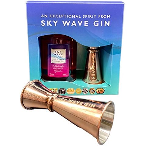 Sky Wave Gin Gift Box | Raspberry and Rhubarb Dry Gin 200ml, 42% ABV | Sky Wave Gin Branded Jigger Cover
