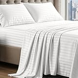 LANE LINEN 100% Egyptian Cotton Queen Sheets Set - Damask Bed Sheets 4 Piece for Size Deep Pocket 16' Fully Elasticized White