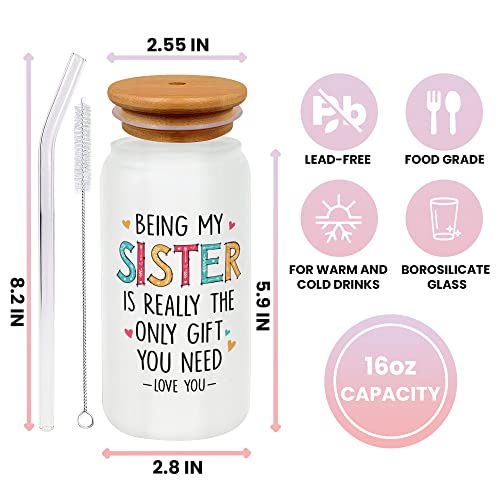 Sister Gifts From Sister, Brother - Gifts For Sister - Mothers Day Gifts For Sister, Birthday Gifts For Sister, Sister Birthday Gifts From Sister - Big Sister Gifts For Little Girls - 16 Oz Can Glass #TOP5