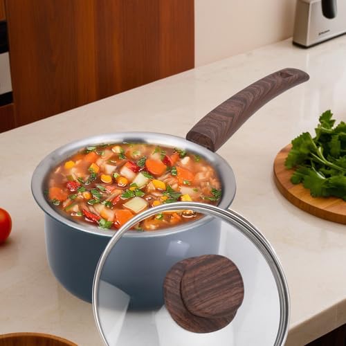 Image of The Better Home Triply Saucepan (16cm, 1.4L) with Lid (Blue) | 2.5mm Thickness | Tea Saucepan | Milk Boiling Pot | Gas & Induction Cookware | Cooking Pot (Blue)
