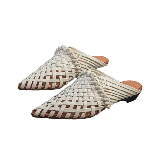 Women's Woven Leather Mary Jane Flats - Pointed Toe Summer Fashion Slippers