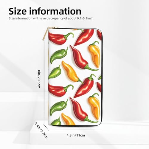 Colorful Chili Peppers Print Wallet Women Men, Long PU Leather Wallets for Women, Cute Womens Travel Wallet Purse Pouch with Zipper Pocket3