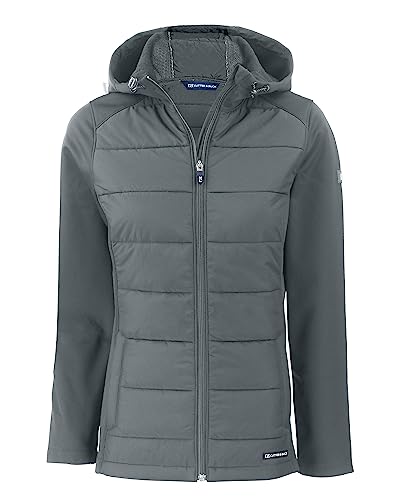Cutter & Buck Evoke Hybrid Eco Softshell Recycled Full Zip Womens Hooded Jacket, Elemental Grey, M