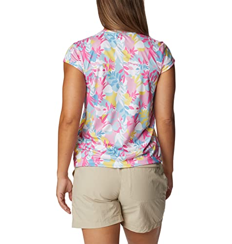 Columbia Camiseta feminina Summerdry manga curta estampada, branca/floriada, 1X Plus