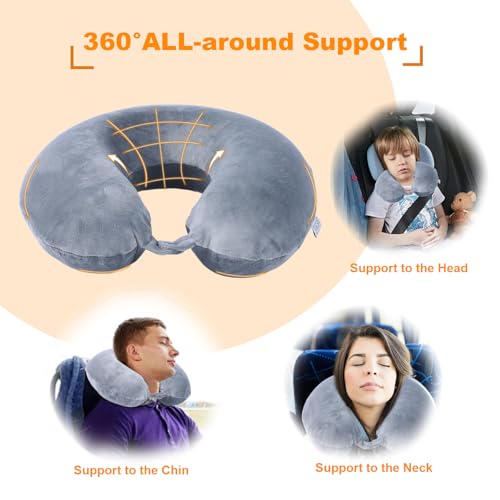 Far win Travel Pillow,100% Pure Memory Foam U Shaped Neck Pillow,Super Lightweight Portable Headrest Great for Airplane, Car,Home,Office,Sleeping Rest (Grey) by Far win - Used condition - Image 3