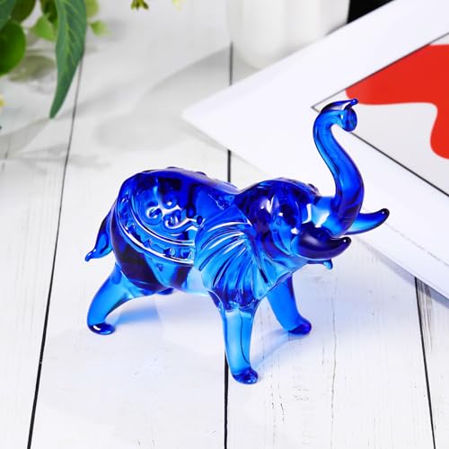 Image of YWHL Blue Crystal Elephant Figurine Gifts for Women & Men, Glass Elephant Statue for Home & Office Decor, Handmade Art Animals Collectible