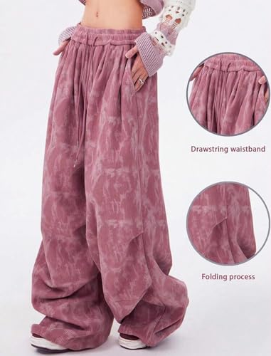 ZAFUL Women's Corduroy Pants Baggy High Waisted Wide Leg Pants Retro Loose Fit Casual Trousers with Pockets2