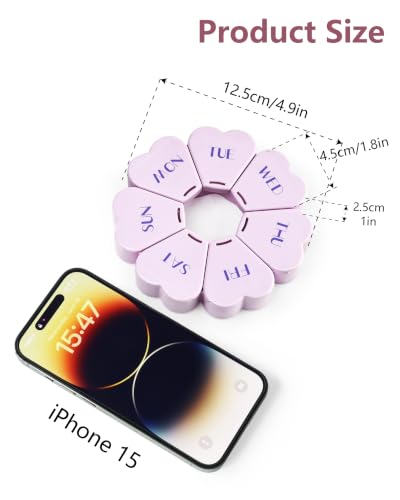 Image of MOLN HYMY Large Weekly Pill Box 7 Day, Cute Pill Case Organizer 1 time a Day, Floral Pill Container Once Daily, Pretty Medicine Dispenser for Vitamin /Fish Oil /Medication /Supplements (Purple)