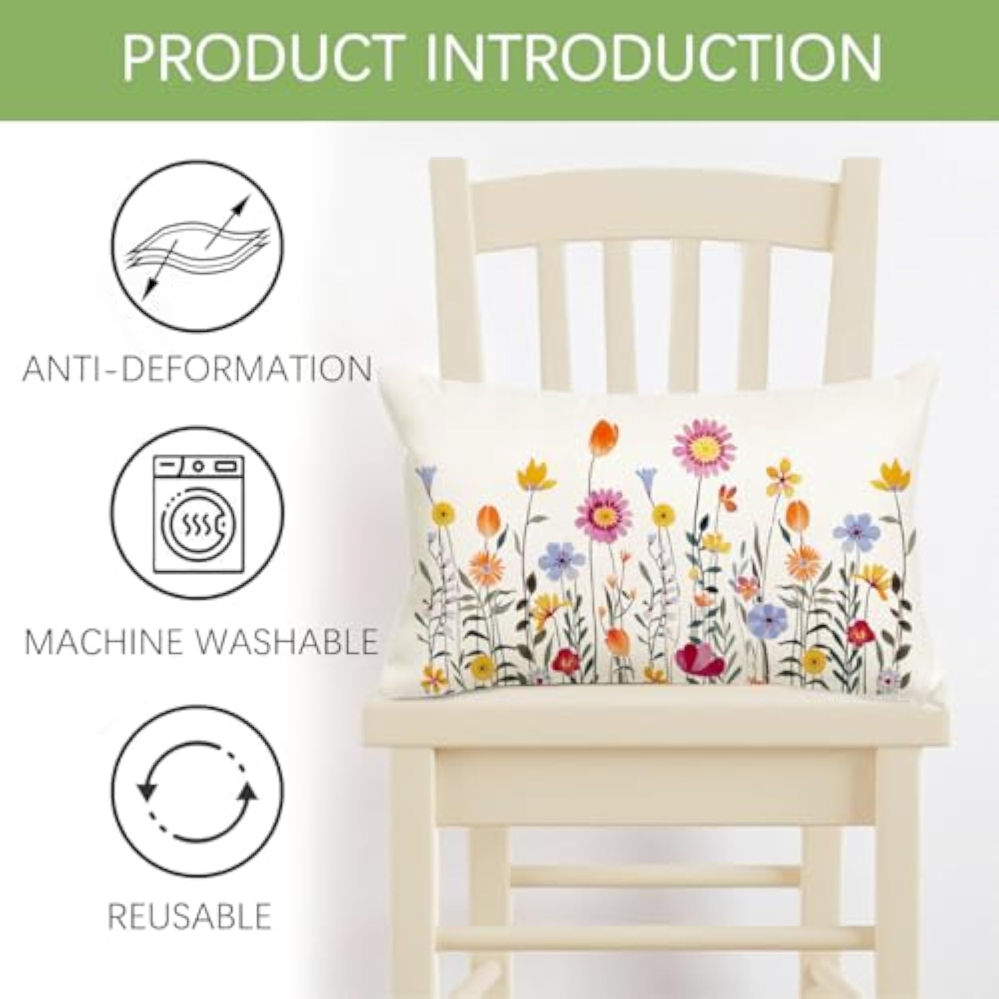 Spring Outdoor Pillow Covers, 12x20 Inch, Waterproof
