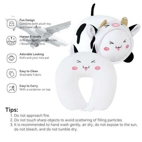 Image of Kids Travel Pillow, 2-in-1 Deformable U-Shaped, QQ Milk Cow