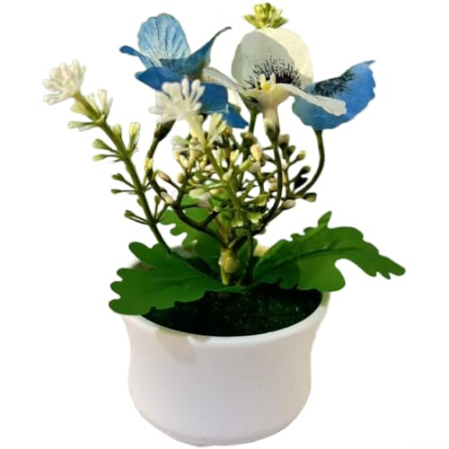 Orchidée phalaenopsis artificielle en tissu dans un pot décoratif pour la maison, le bureau, le salon (bleu)