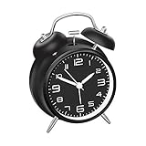 F FINEC Twin Bell Alarm Clock, Loud Mechanical Wind-Up Alarm Clock with Stereoscopic Dial, Nightlight, Non Ticking – Loud Bell Alarm – Glow in Dark Hands – Backlit on Demand – Bat (Black)
