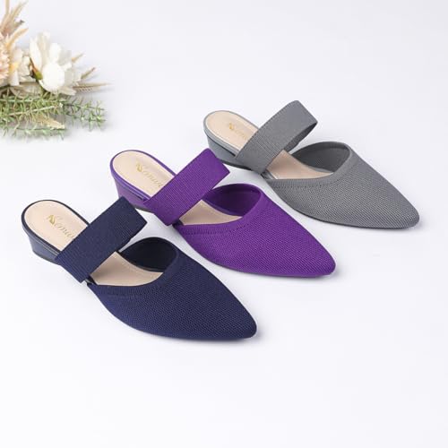 Image of Semwiss Pointed Toe Mules for Women Chunky Low Heeled Sandals Breathable Backless Mesh Knit Slip on Loafers