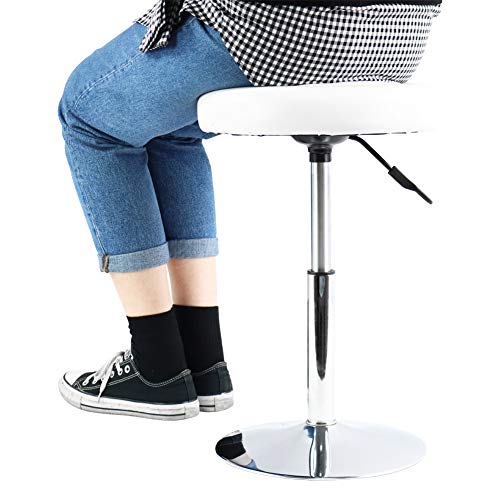 Image of FURWOO Short Round PU Leather Shop Stool Chair Height Adjustable Step Stool Office Chair Vanity Stool Small White
