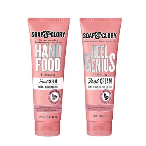 Soap & Glory Hand & Foot Care Duo – Hand Food Hand Cream (125ml) & Original Pink Heel Genius Foot Cream (4.2 oz) – Hydrating Moisturizers for Dry Hands & Feet