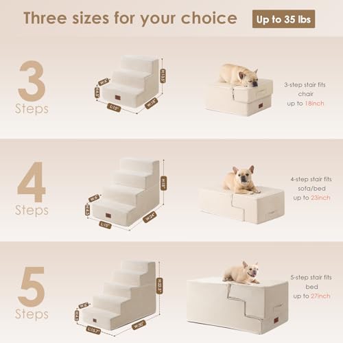 Image of EHEYCIGA Dog Stairs for Bed 18 inch H, 4-Step Dog Steps for High Bed, Pet Steps for Small Dogs and Cats, Non-Slip Balanced Pet Ramp Indoor, Beige