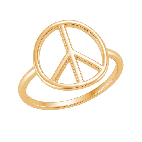 Saanvi Jewellery Simple Gold Filled Plain Open Symbol World Peace Sign Ring With Round Wire Band For Teen Women's | 925 Sterling Silver Peace Sign Handmade Promise Ring