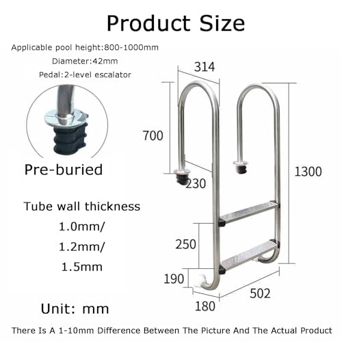 Escalera para piscina de acero inoxidable 2 peldaños miniatura 2