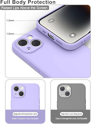 Image of Elzzi Microfiber Square Candy Case Compatible for iPhone 14, Shockproof Slim Back Cover Liquid Silicone Case (Purple)