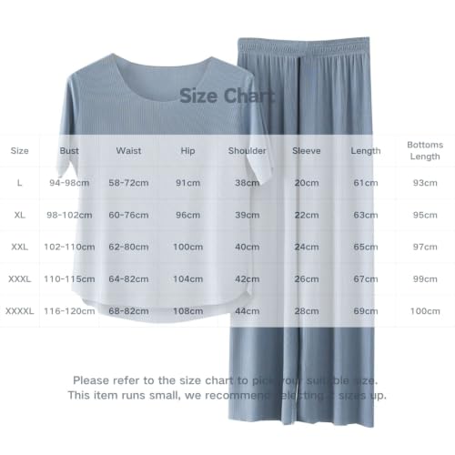 Pajamas for Women Set Short Sleeve Pajamas Set Casual Loungewear Blue 2XL - image 5