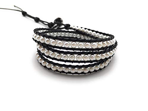 Xinpeng Handmade Alloy Leather Natural Stone Bead Statement Bracelet Bangle Cuff Rope 3 Wrap Adjustable Jewelry Collection cover