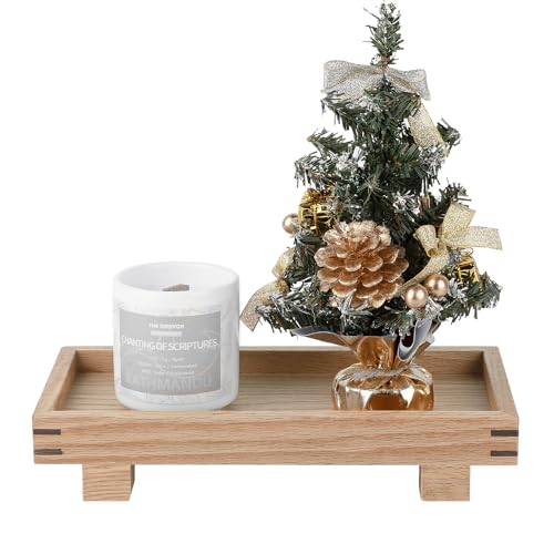 Decorative Tray Small Pedestal Stand Farmhouse Bathroom Decor Wooden Riser Display Stand for Vanity, Kitchen Countertop, Sink, 9.4 * 4.7 Brown