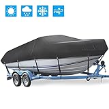 Boat Cover, Heavy Duty Waterproof Trailerable Boat Cover, Mancro 17-19ft UV Resistant Marine Grade Outboard Cover Compatible for Bass Boat, Fits Bayliner Tri-Hull V-Hull Fishing Runabout Boat, Black