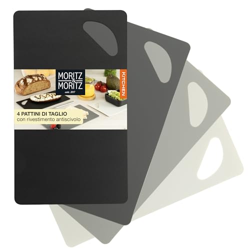 Moritz & Moritz - Set Taglieri Cucina - 4 Tagliere Flessibile da cucina - 25 x 14,5 cm - Superficie Antiscivolo per Un Taglio Sicuro - Tagliere da Cucina Plastica - Tagliere plastica flessibile