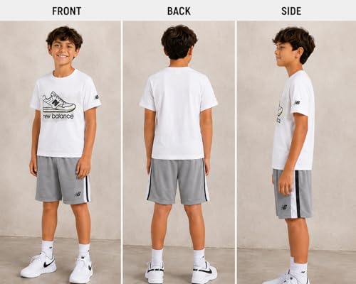 Image of New Balance Boys Athletic Shorts Set - 2 Piece Cotton Blend Jersey Shirt and Active Basketball Shorts for Boys