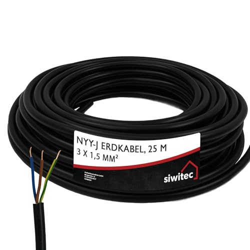 Bild von siwitec NYY-Kabel, NYY-J 3x1,5 mm², 25 m, Erdkabel, Installationskabel, Erdleitung, Kabelring - Made in Germany 25 m