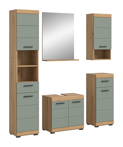 xonox.home Bad Scout X06N3B01 Badkombination Badmöbelset Badset in Salbei und Artisan Eiche Nachbildung, ca. B/H/T: 164x191x34 cm