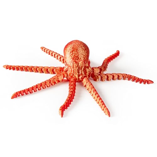 WUALAIER Kids 3D Printed Octopus Toy - Articulated Fun Fidget for ADHD & Stress Relief Ideal Home Decor & Unique Gift Creative Design Great for Offices & Living Spaces (Orange)