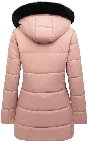 MOERDENG Women's Winter Puffer Coat Thicken Fleece Lined Down Jacket Waterproof Faux Fur Detachable Hooded Parka