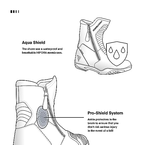 REBELHORN Rio Motorradstiefel Herren & Damen | PU Leder | Hipora Membran | Knöchelschutz | Zwei Lange Reißverschlüsse | Antibakterielle Einlegesohle | Reflektierende Elemente