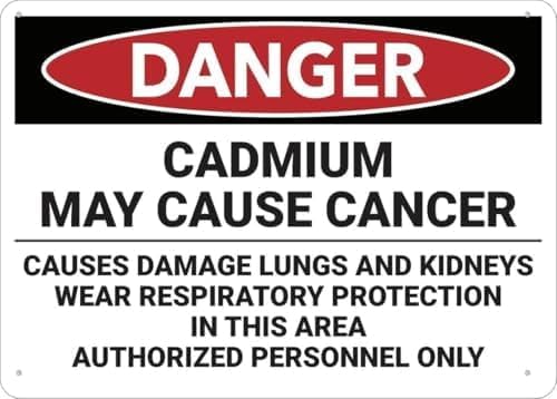 (2-Pack) Metal Tin Sign Warning Sign - Danger Cadmium May Cause Cancer, for House, Business, Durable Warning Sign, for Garage, Warehouse, 12X8 Inch