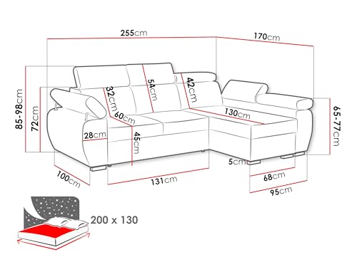 Mirjan24 Ecksofa Boston Mini Premium, Eckcouch mit Schlaffunktion und Bettkasten, Polsterecke mit Einstellbare Kopfstützen, L-Sofa, Couch, Wohnlandschaft, Stoff: Cord (Poso 02, Seite: Rechts, 2r+LC) – Bild 4