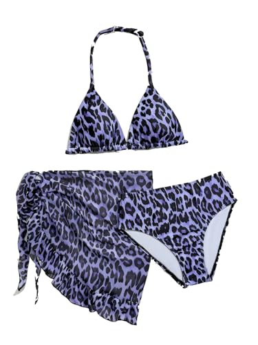 Image of SHENHE Girl's 3 Piece Swimsuits Cute Halter Triangle Bikini Bathing Suit with Beach Cover Up